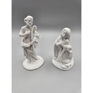 Vintage White Bisque Porcelain Mary And Josef Figurines Schmid Santini Nativity